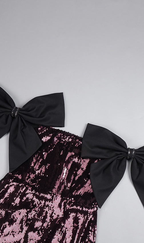 Jurek Sequin Off-Shoulder Bow Maxi Gown - Glamorous Formal Dress