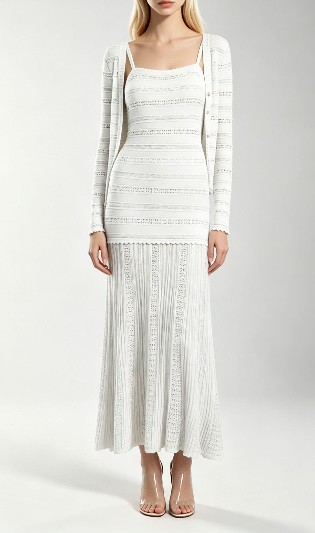 Kinsey White Knit Cardigan & Dress Set