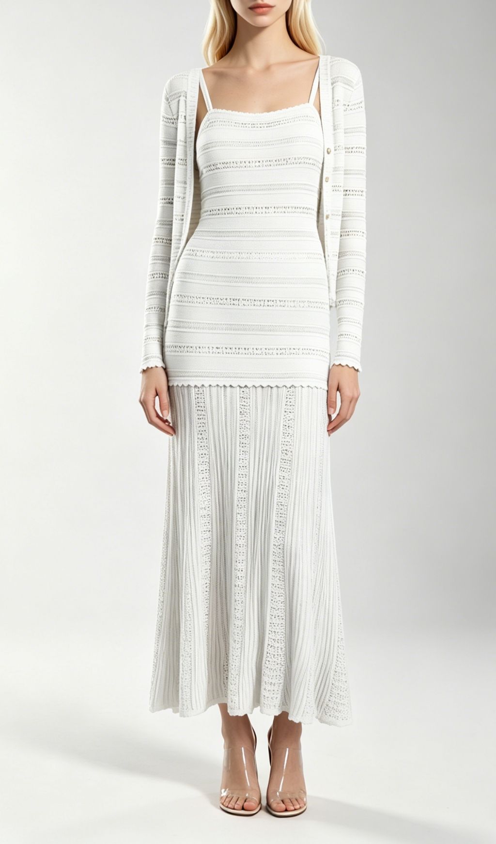 Kinsey White Knit Cardigan & Dress Set