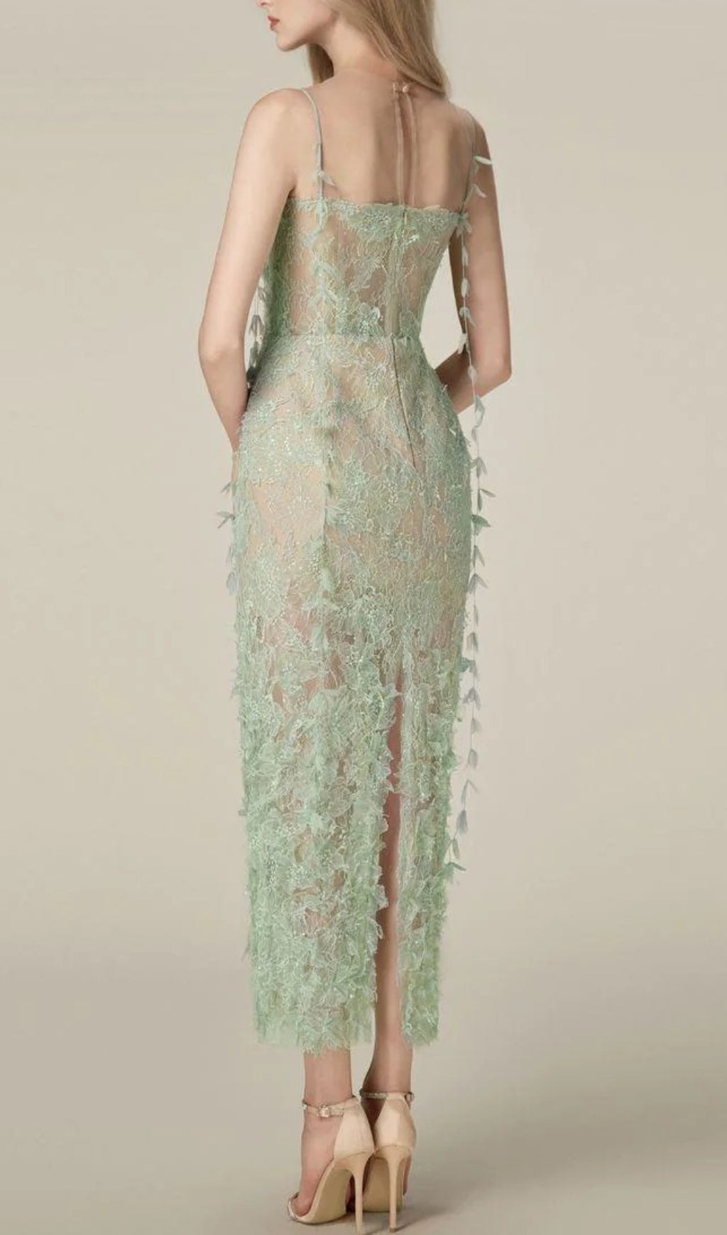 Argo Green Bead Lace Pencil Dress