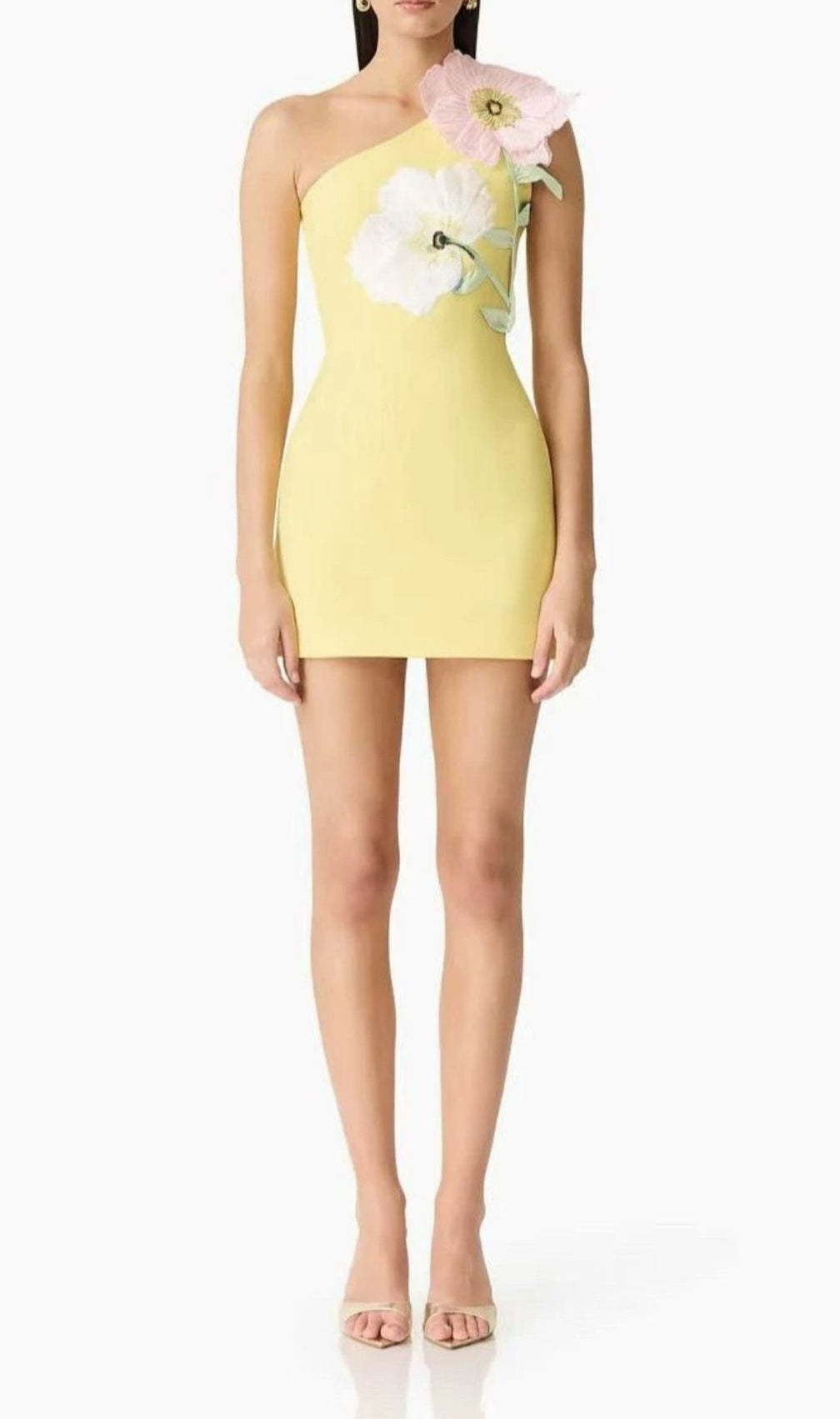Kemi Yellow Floral One-Shoulder Mini Dress | Elegant Party & Cocktail
