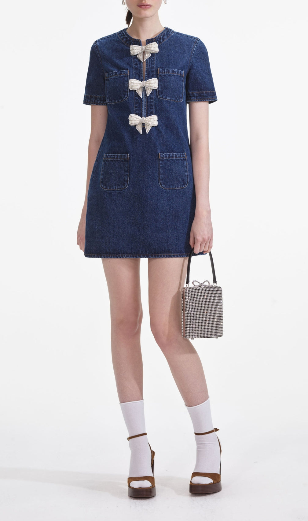 Denim Bow Mini Dress