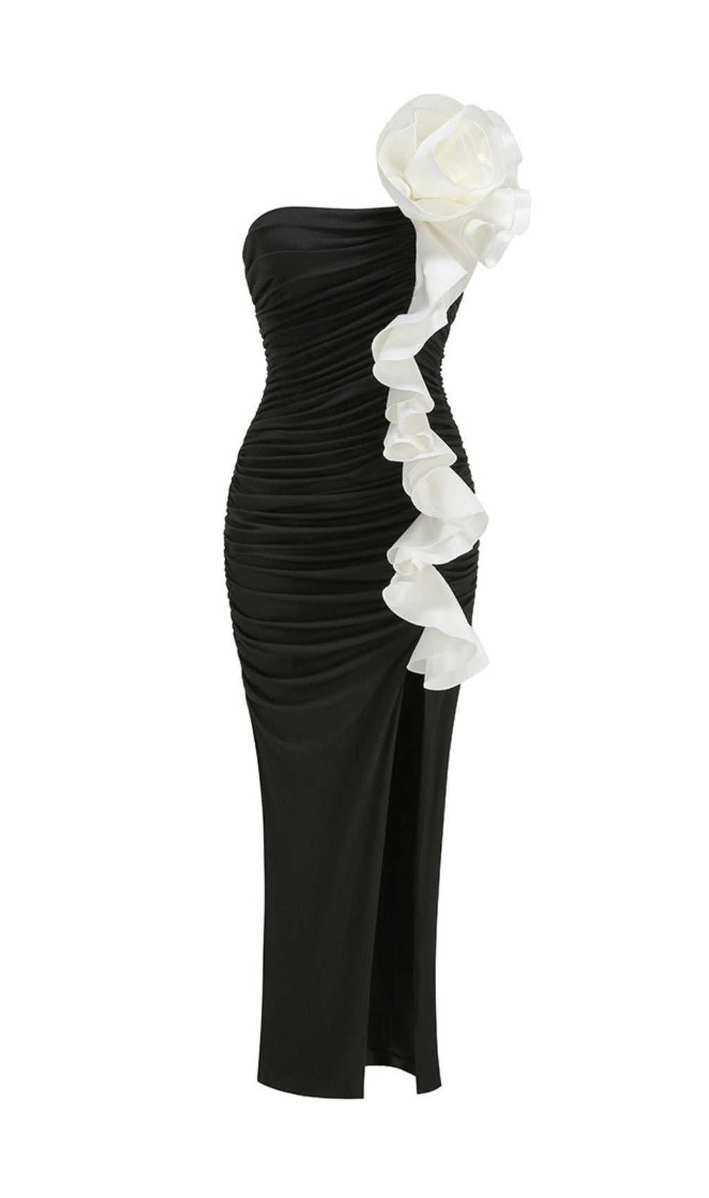 Jessie Black Strapless Floral Ruffle Maxi Gown - Elegant Evening & Gala Dress