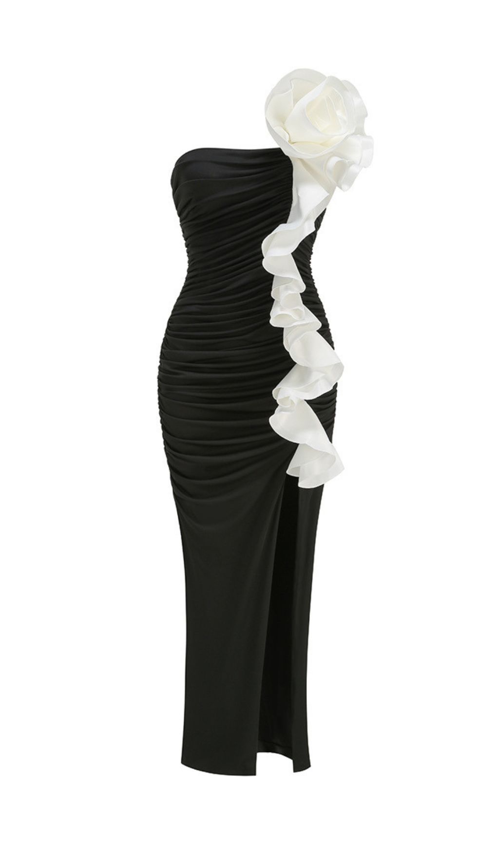 Jessie Black Strapless Floral Ruffle Maxi Gown - Elegant Evening & Gala Dress