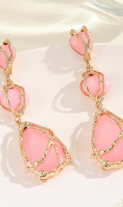 Cyrilla Bohemian Gemstone Drop Earrings | Green & Pink Statement Dangles