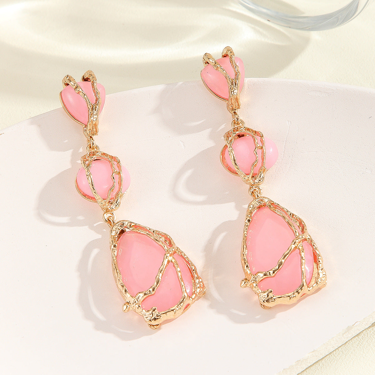 Cyrilla Bohemian Gemstone Drop Earrings | Green & Pink Statement Dangles