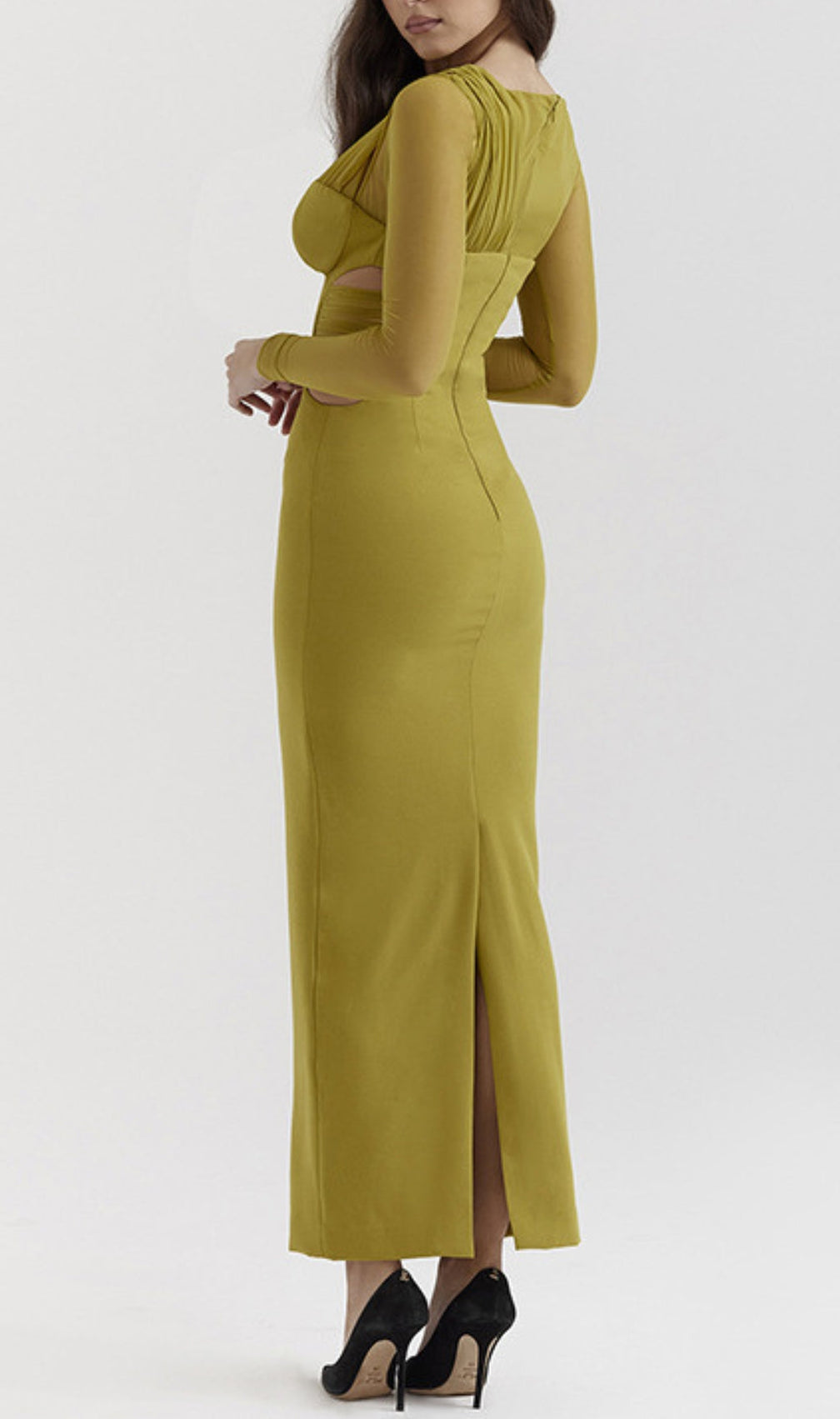 Annette Chartreuse Plunge Maxi Dress