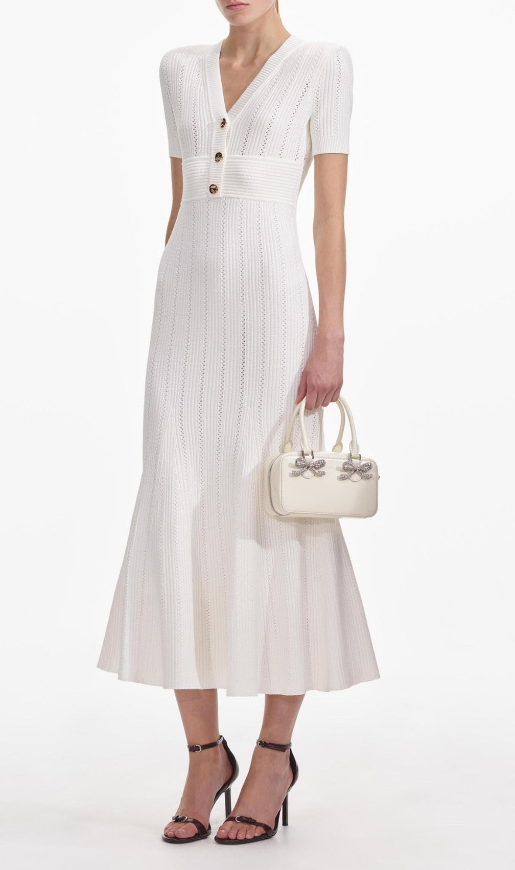 Cream Pointelle Knit Midi Dress
