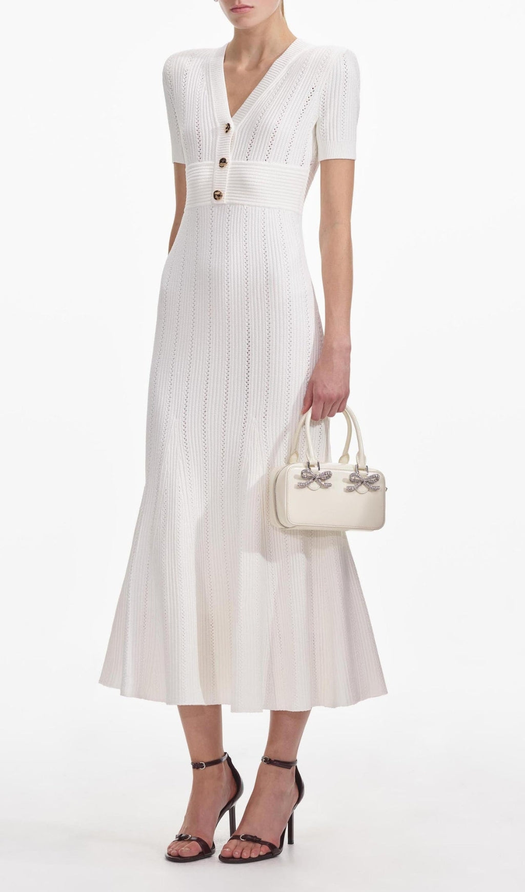 Cream Pointelle Knit Midi Dress