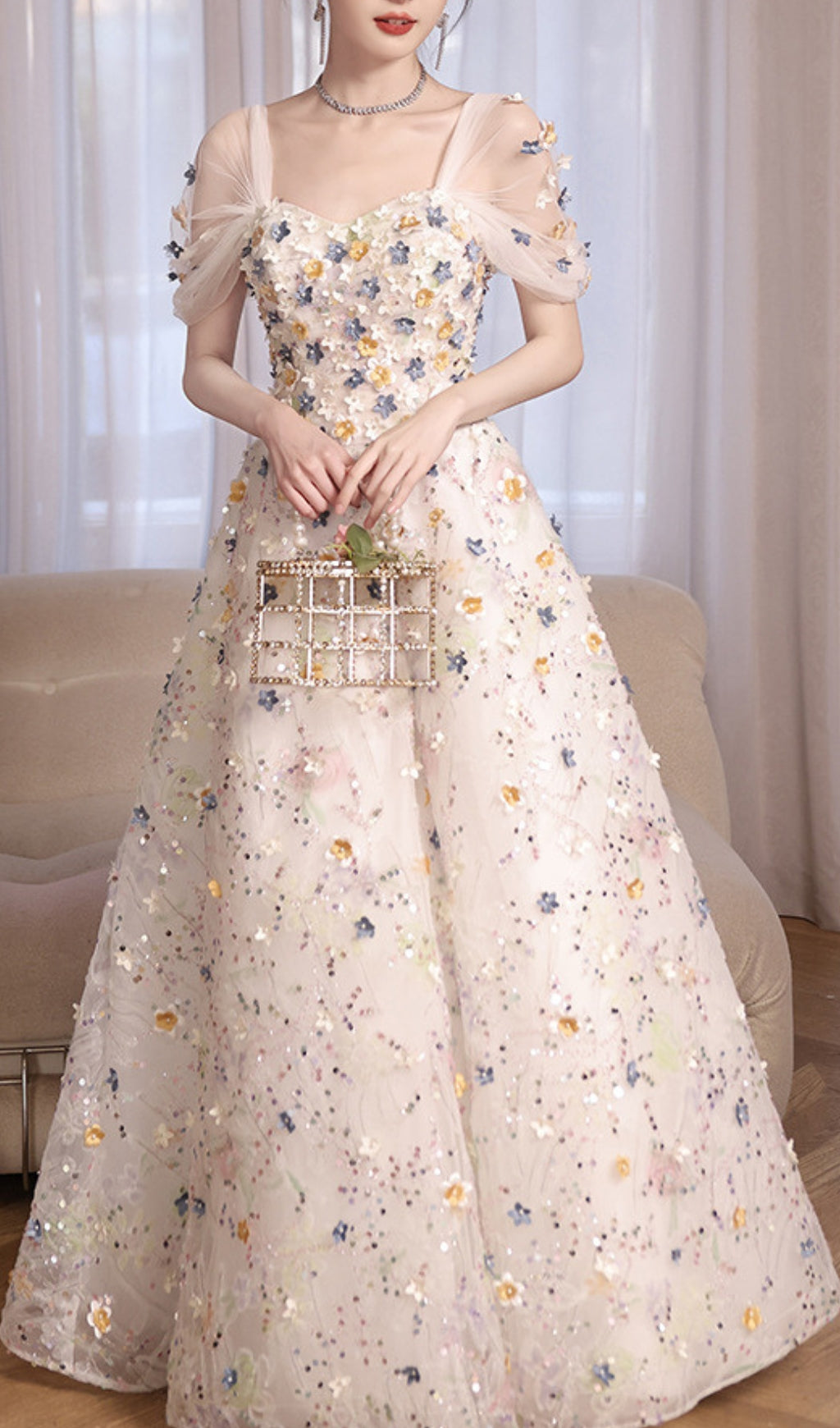 Amayah Flower Embellished Maxi Dress