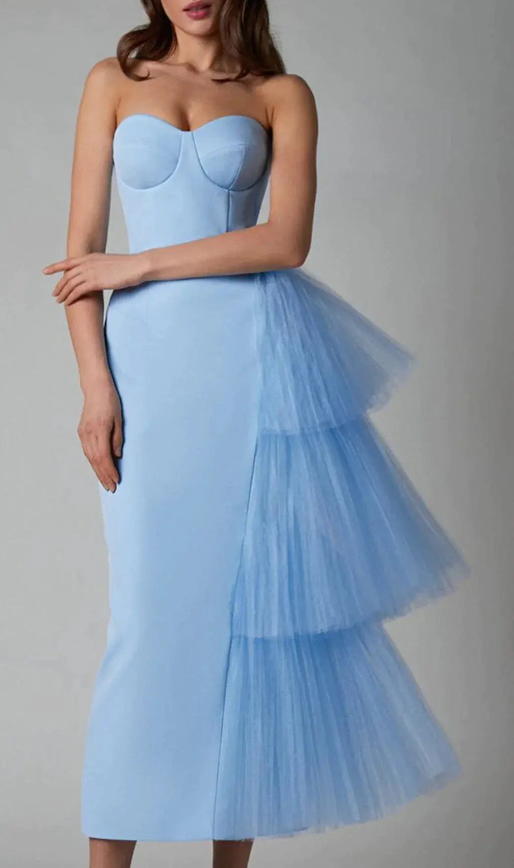 Mesh Stitched Dress In Light Blue