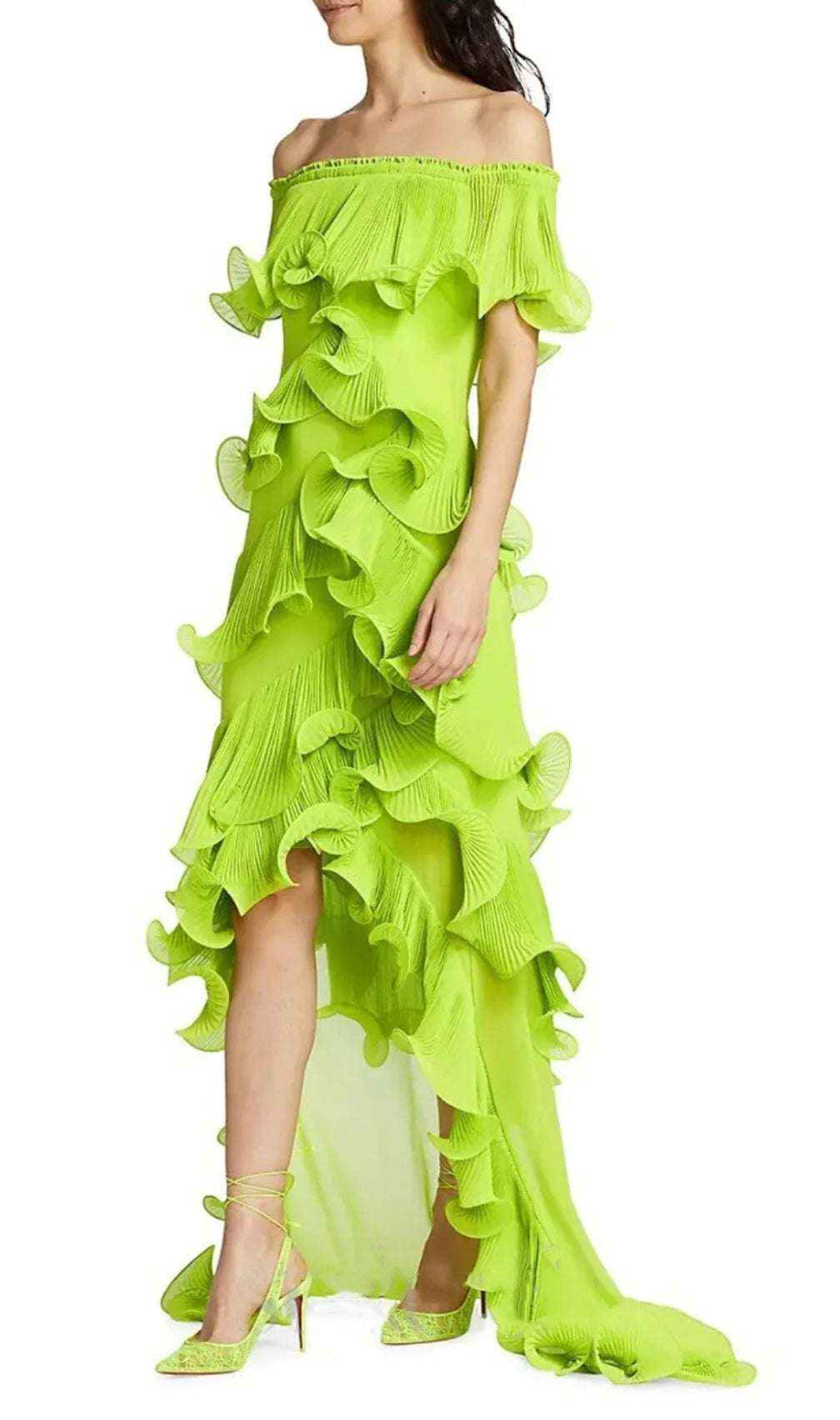Dyveke Green Off-Shoulder Ruffle Maxi Dress
