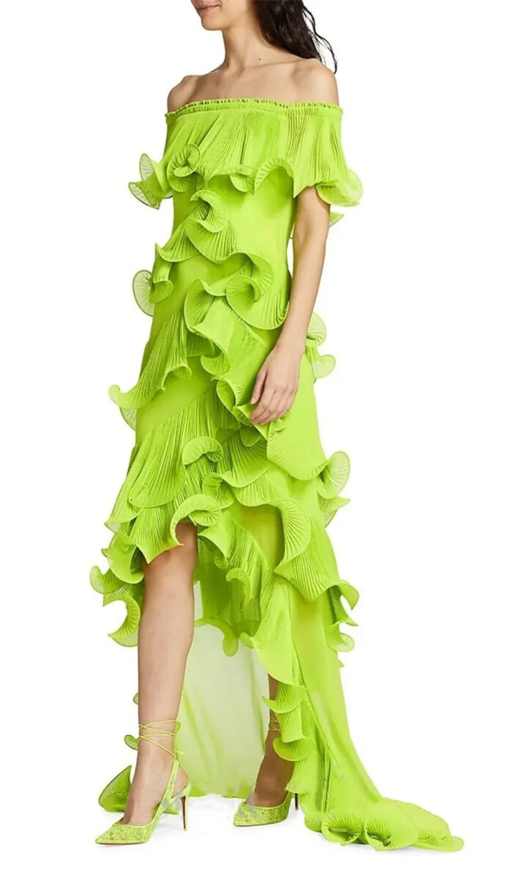 Dyveke Green Off-Shoulder Ruffle Maxi Dress