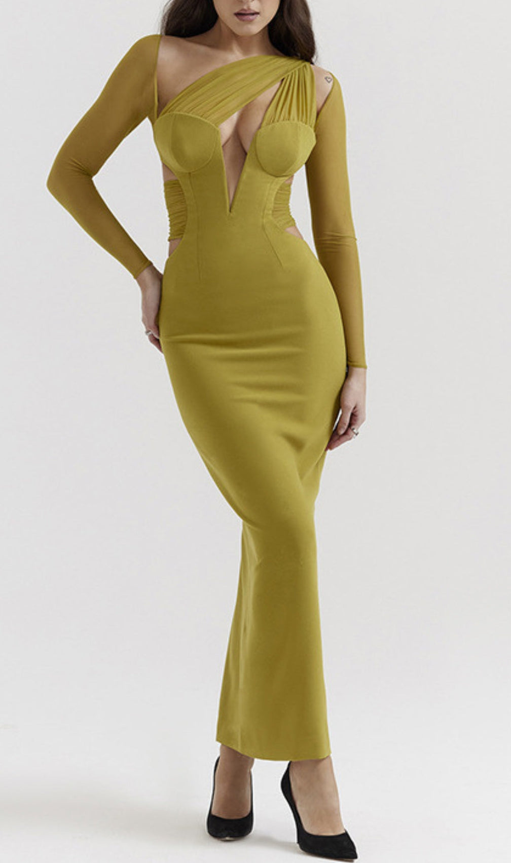 Annette Chartreuse Plunge Maxi Dress
