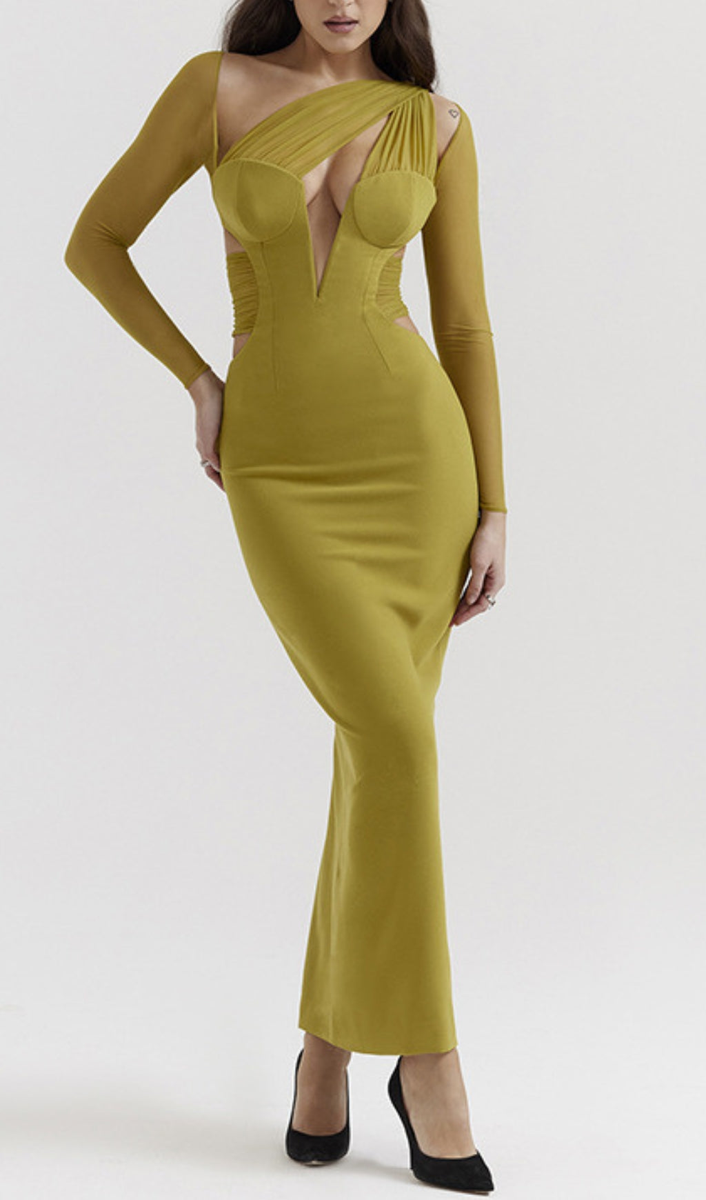 Annette Chartreuse Plunge Maxi Dress