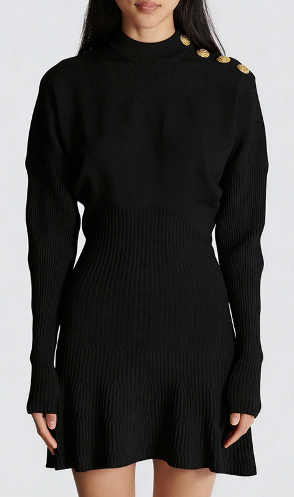 Kamryn Chic Red Ribbed Knit Mini Dress | Gold Button Long Sleeve