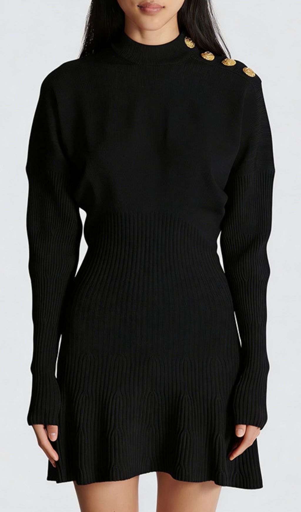 Kamryn Chic Red Ribbed Knit Mini Dress | Gold Button Long Sleeve