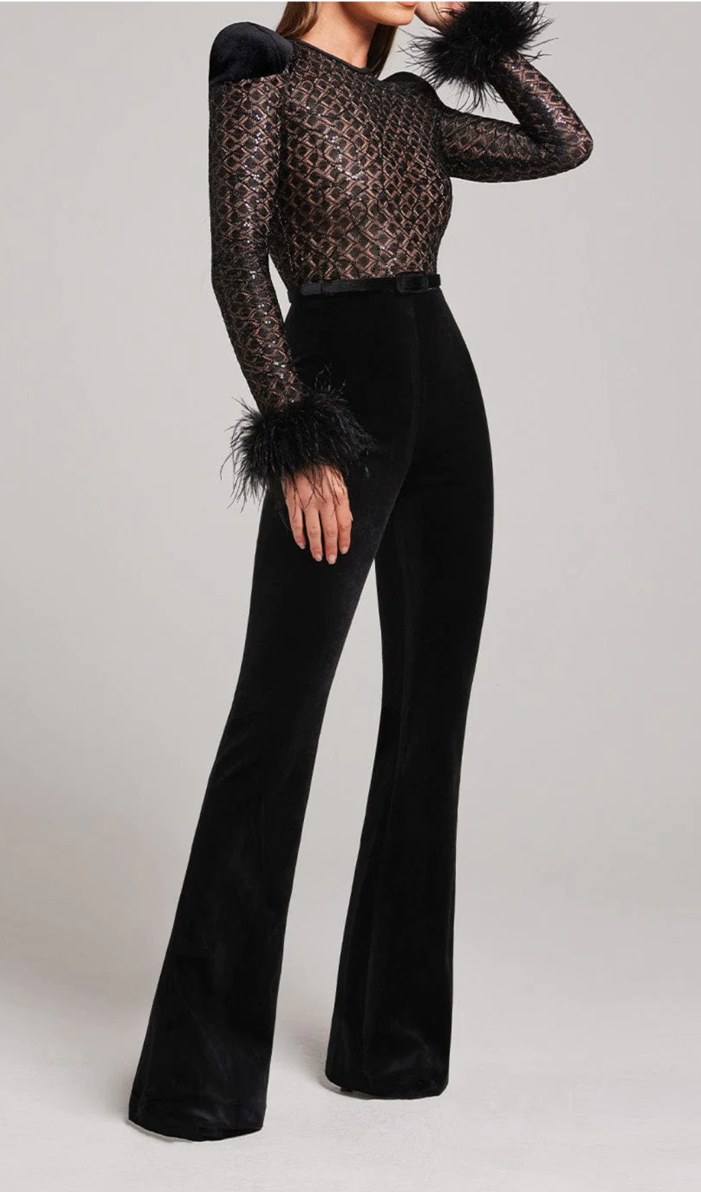 Aysel Black Feather Sequin Jumpsuit