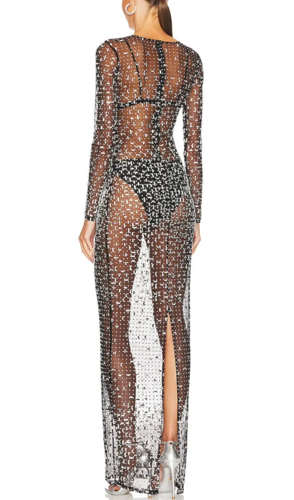 Sequin Lace Perspective Dress In Black