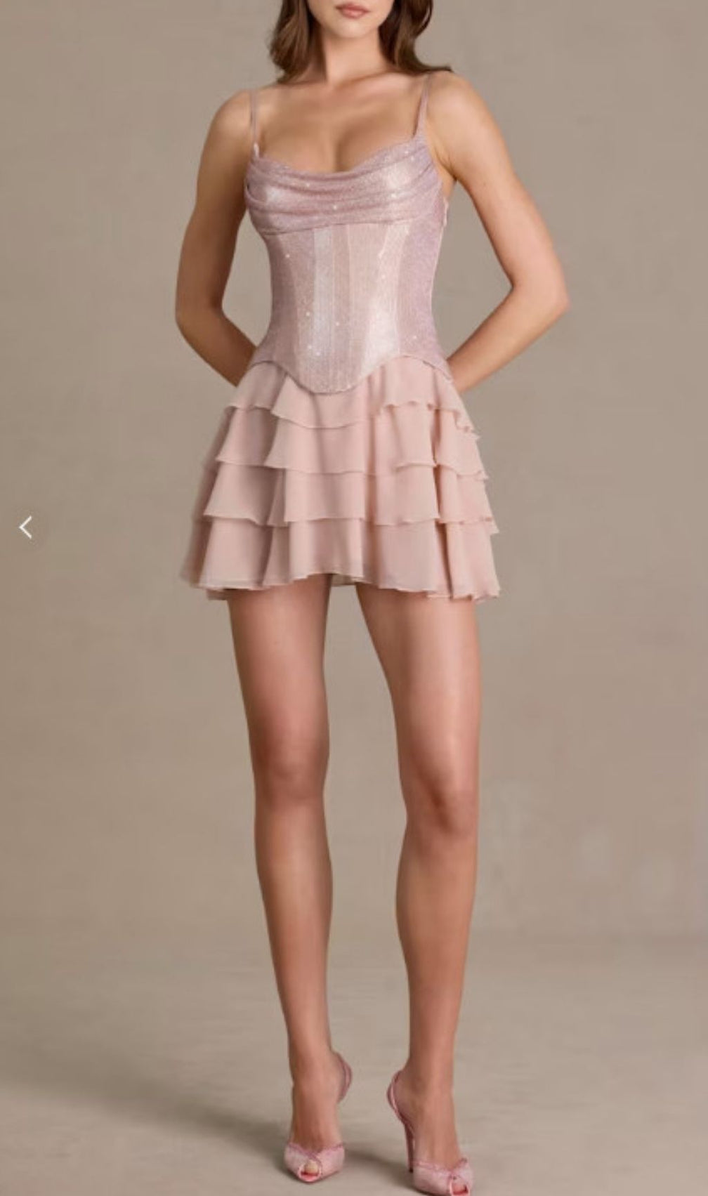Keira Sparkle Pink Corset Mini Dress | Layered Ruffle Party Style