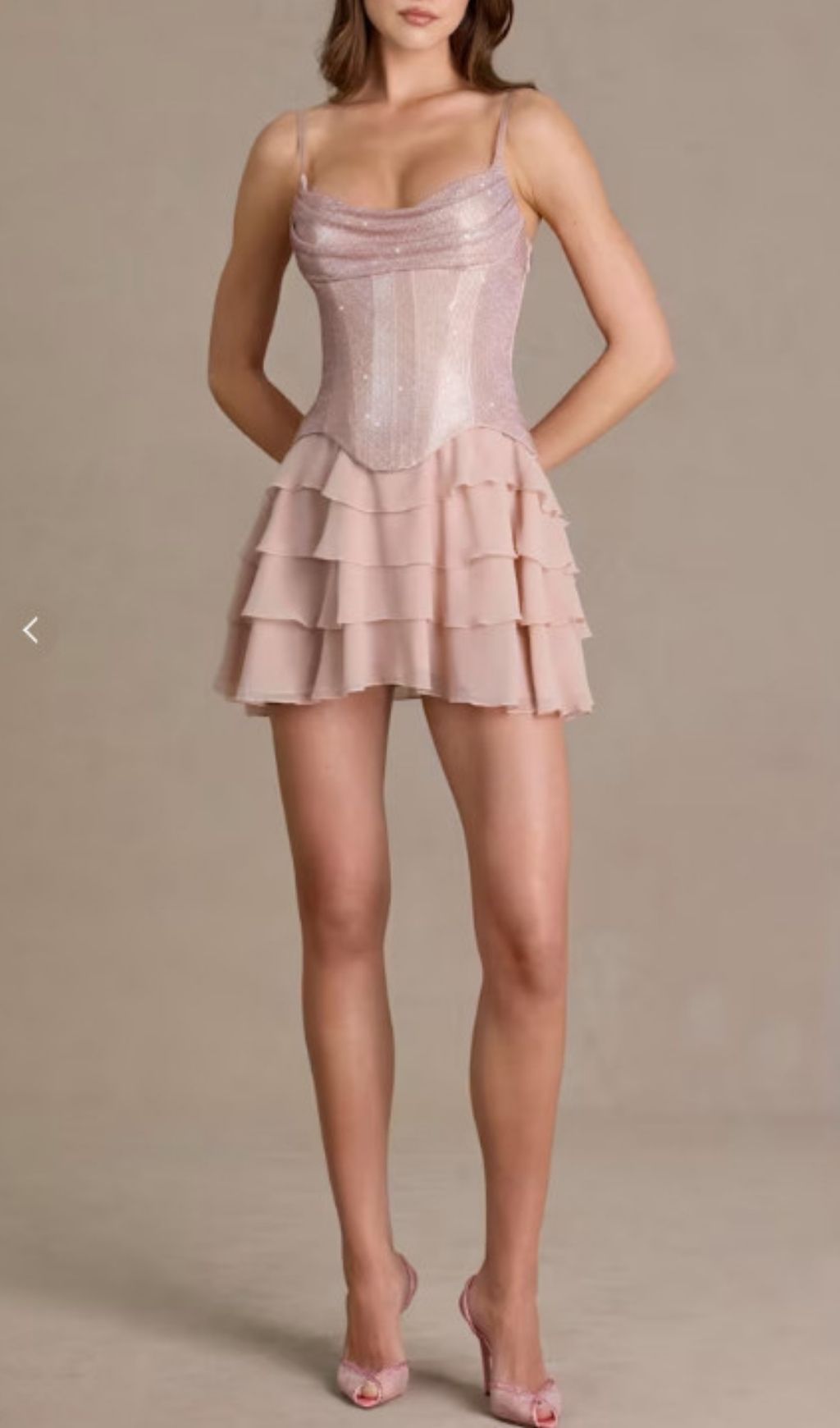 Keira Sparkle Pink Corset Mini Dress | Layered Ruffle Party Style