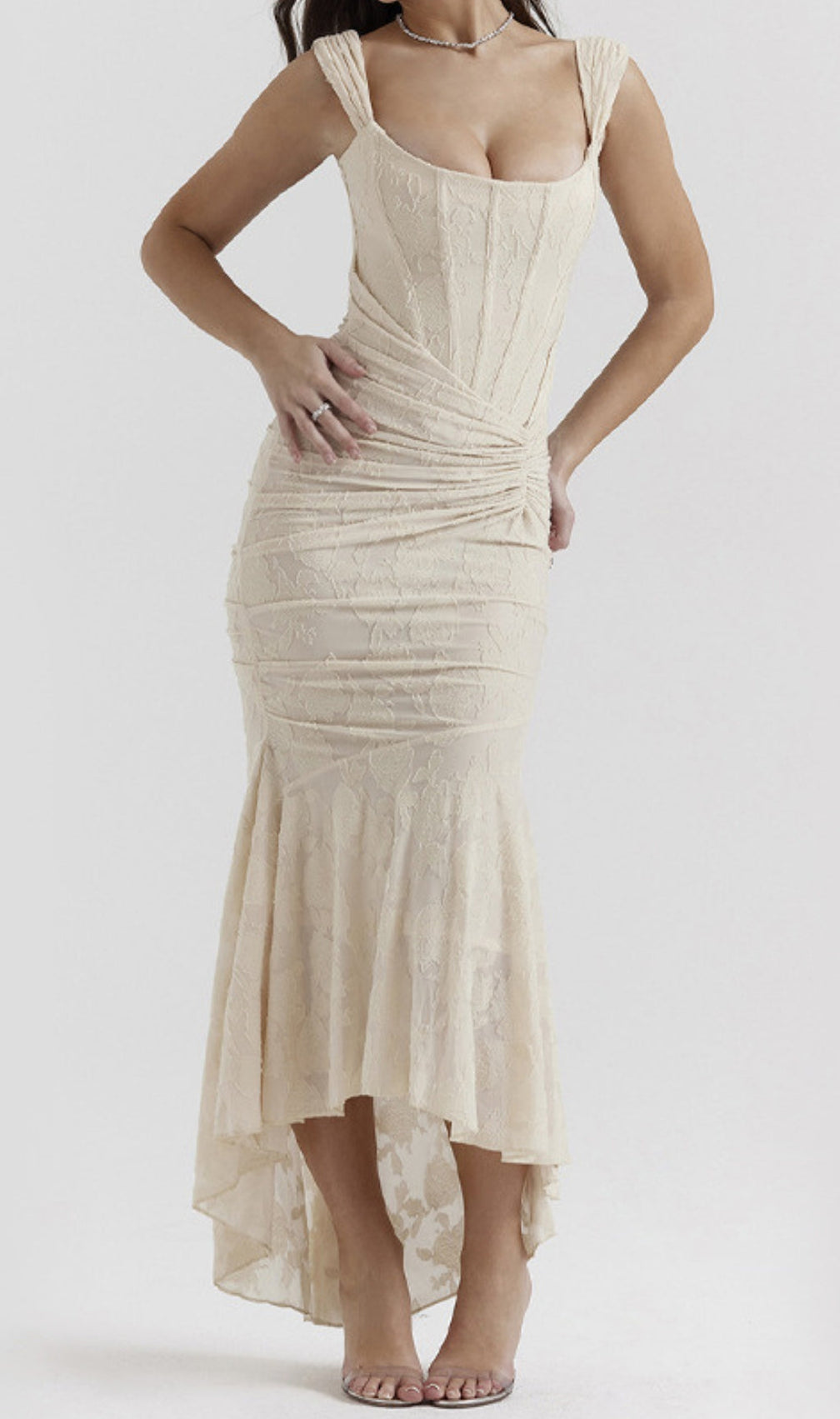 Anaëlle Cream Floral Corset Maxi Dress