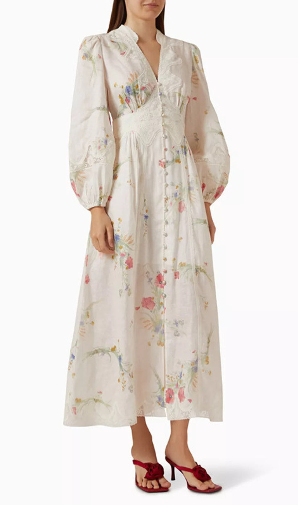 Edyta Floral Printed Long Sleeve Midi Dress