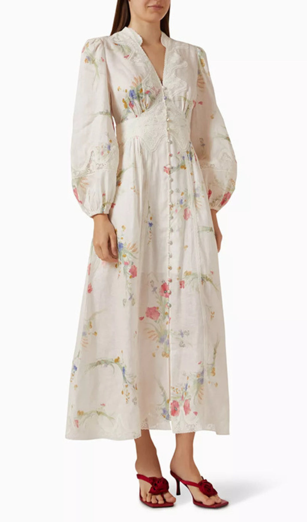 Edyta Floral Printed Long Sleeve Midi Dress