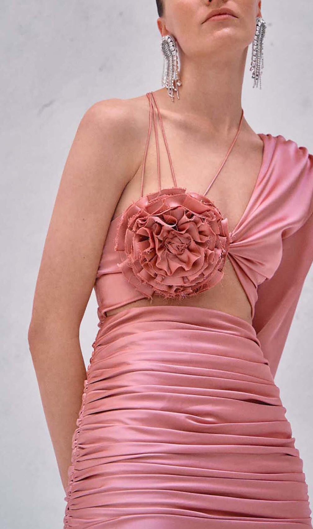 Floral One Shoulder Satin Mini Dress In Pink