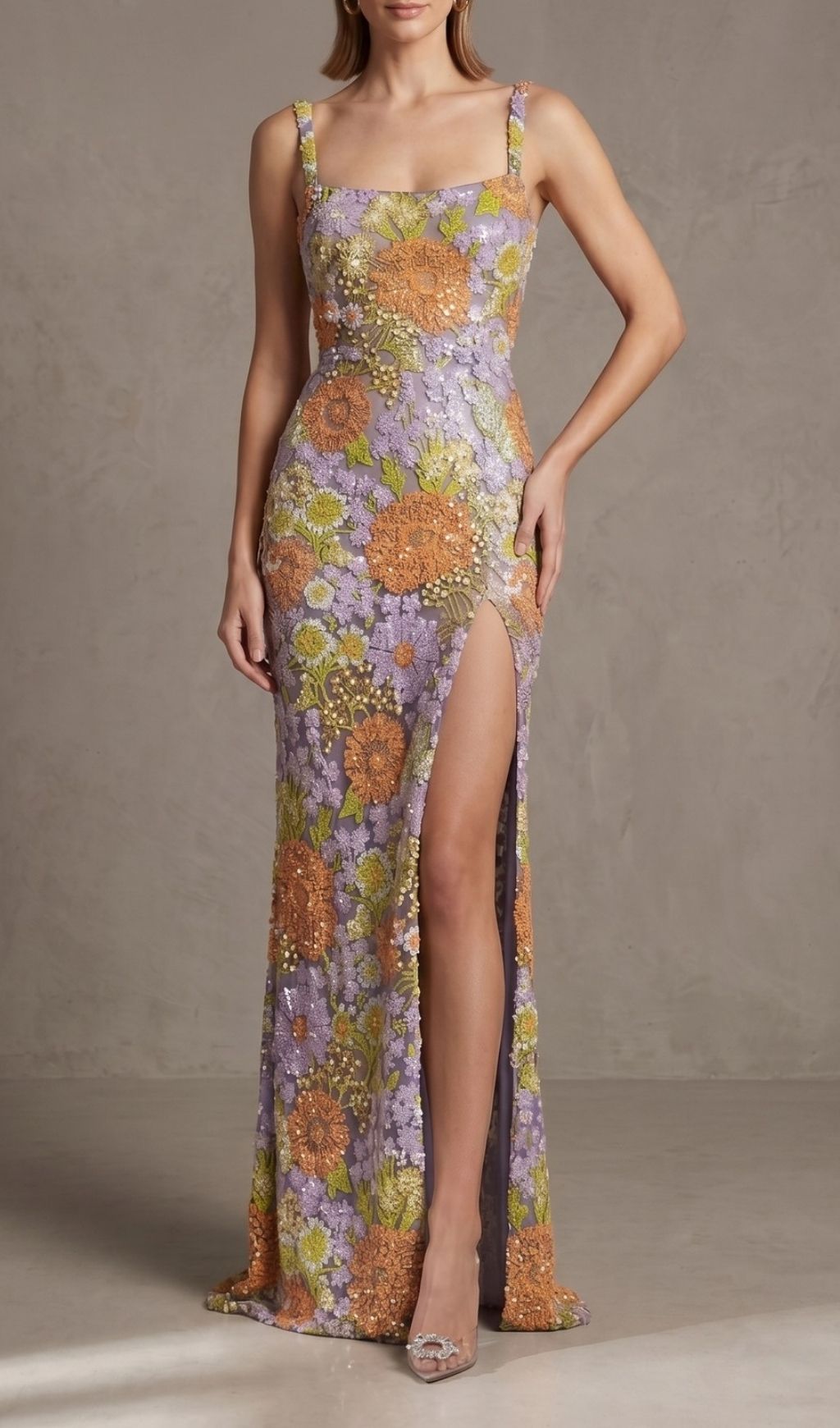 Kiko Dazzling Floral Sequin Maxi Dress with High Slit