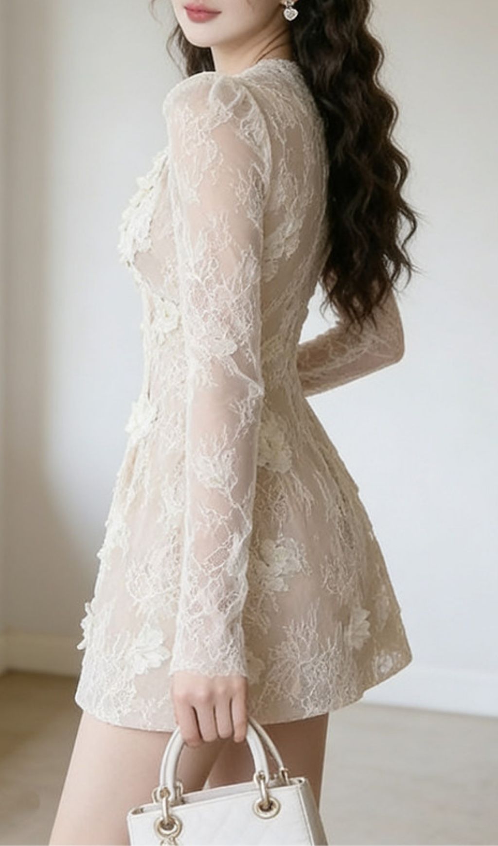 Kanae Romantic Lace Long Sleeve Mini Dress - Elegant Cocktail & Party Attire