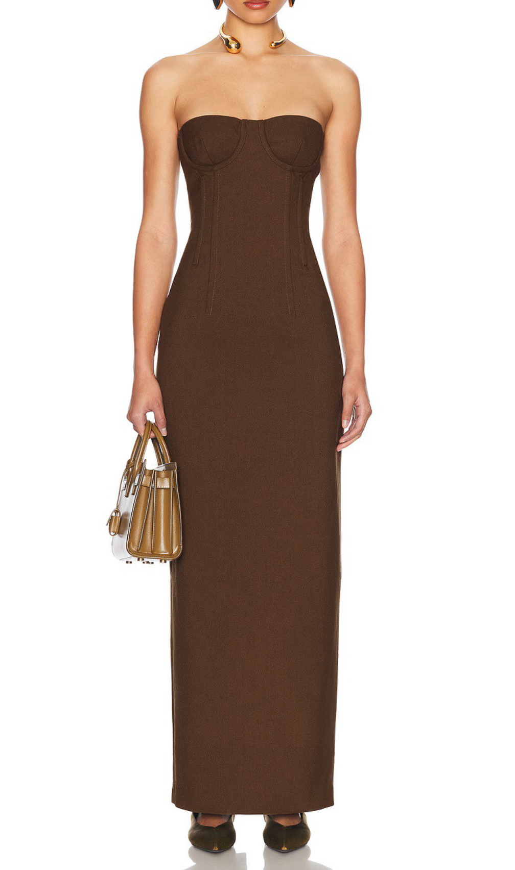 Holland Brown Strapless Bandage Maxi Dress