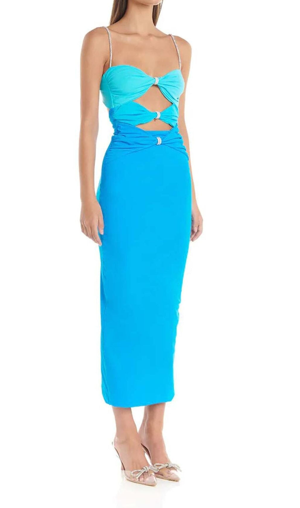 Cutout Rhinestone Midi Dress In Blue