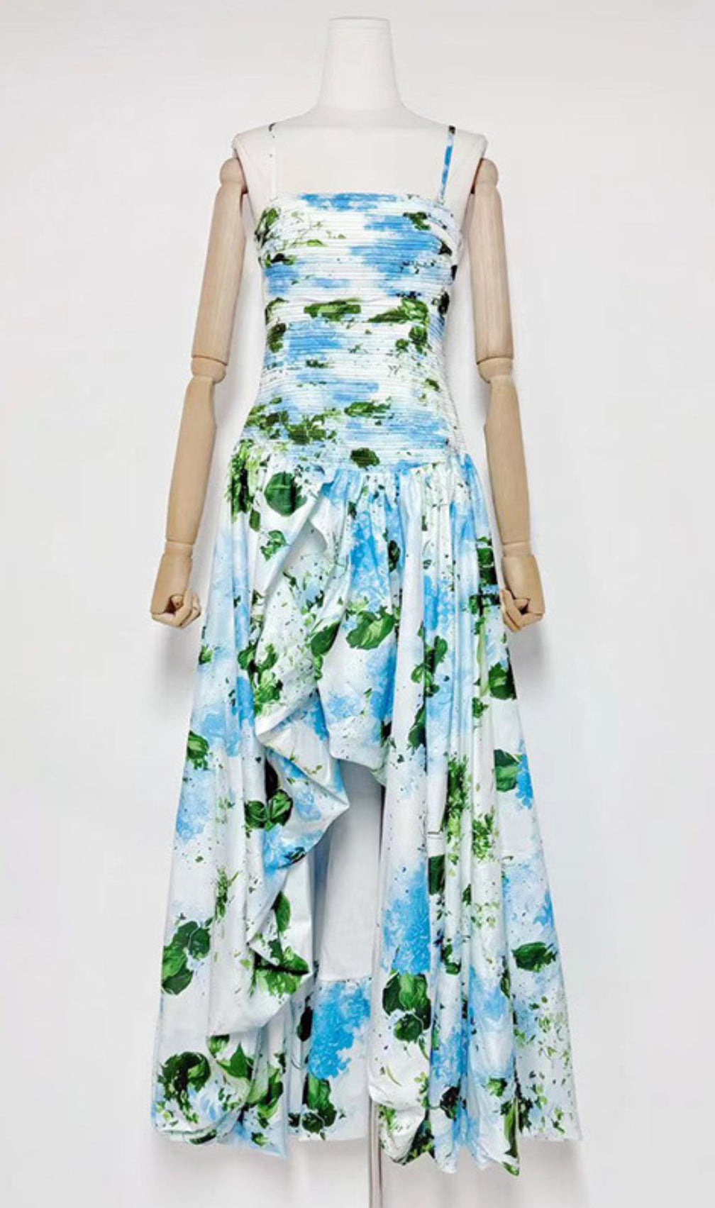 Hestia Strapless Blue Floral Maxi Dress - Elegant Garden Print
