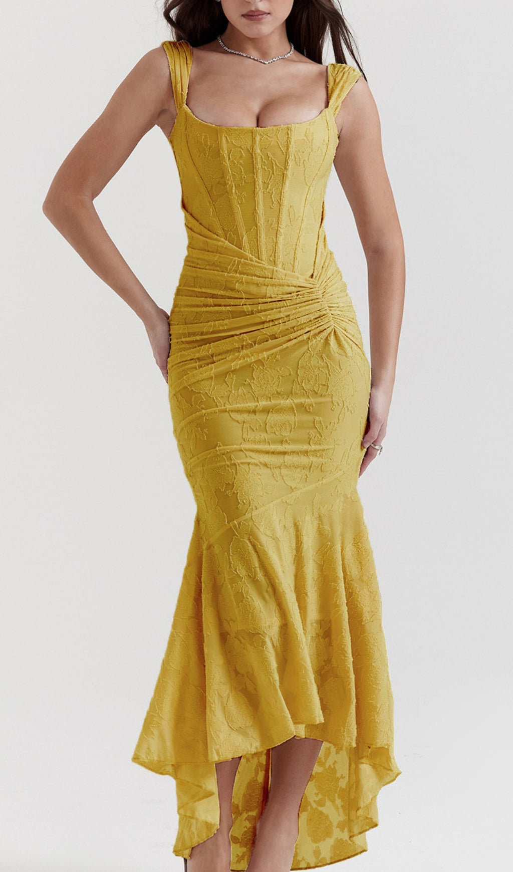 Anaëlle Yellow Floral Corset Maxi Dress