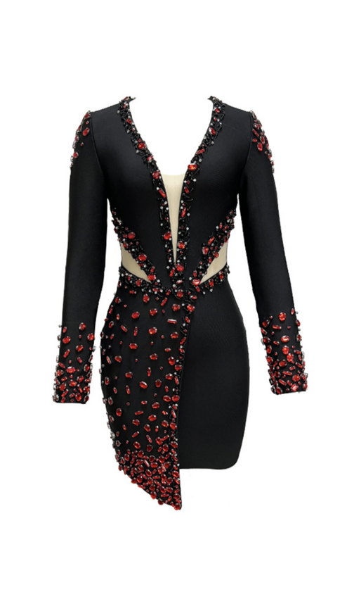Abelina Long Sleeve Red Crystals Dress