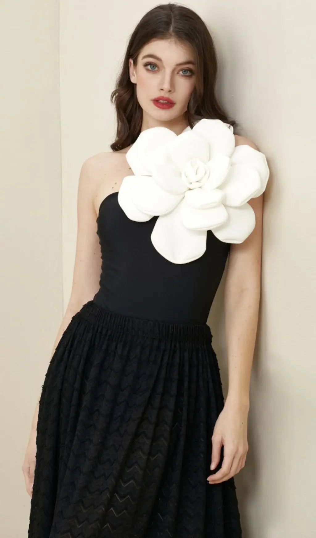 Anne Black Exaggerated 3D Flower Top
