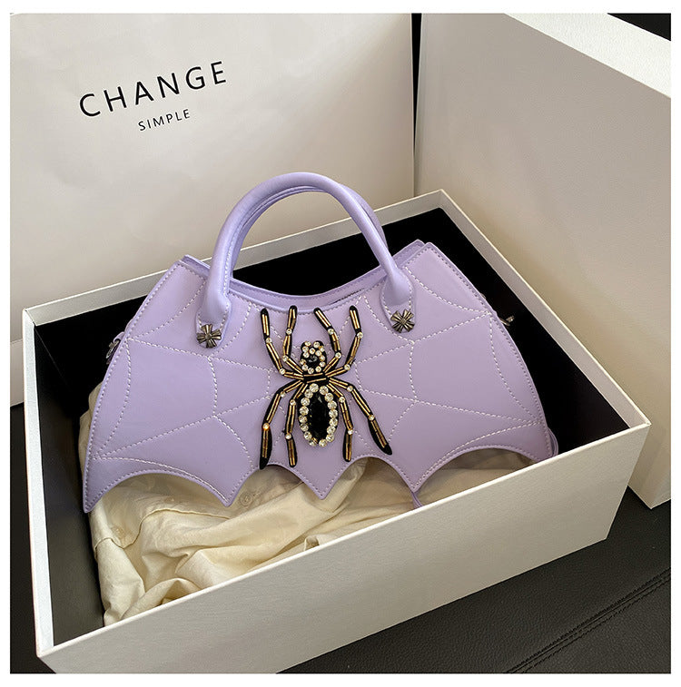 Gothic Bat Wing Spider Crystal Crossbody Bag | Spooky Glam Statement Purse