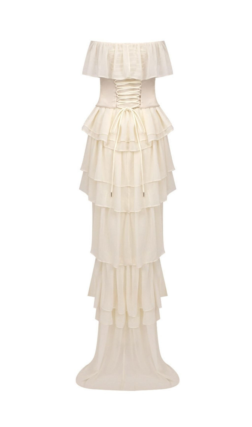 Angelie Romantic Ruffle Corset Maxi Dress - Elegant Tiered Chiffon Gown