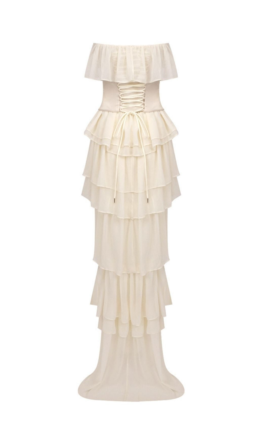 Angelie Romantic Ruffle Corset Maxi Dress - Elegant Tiered Chiffon Gown