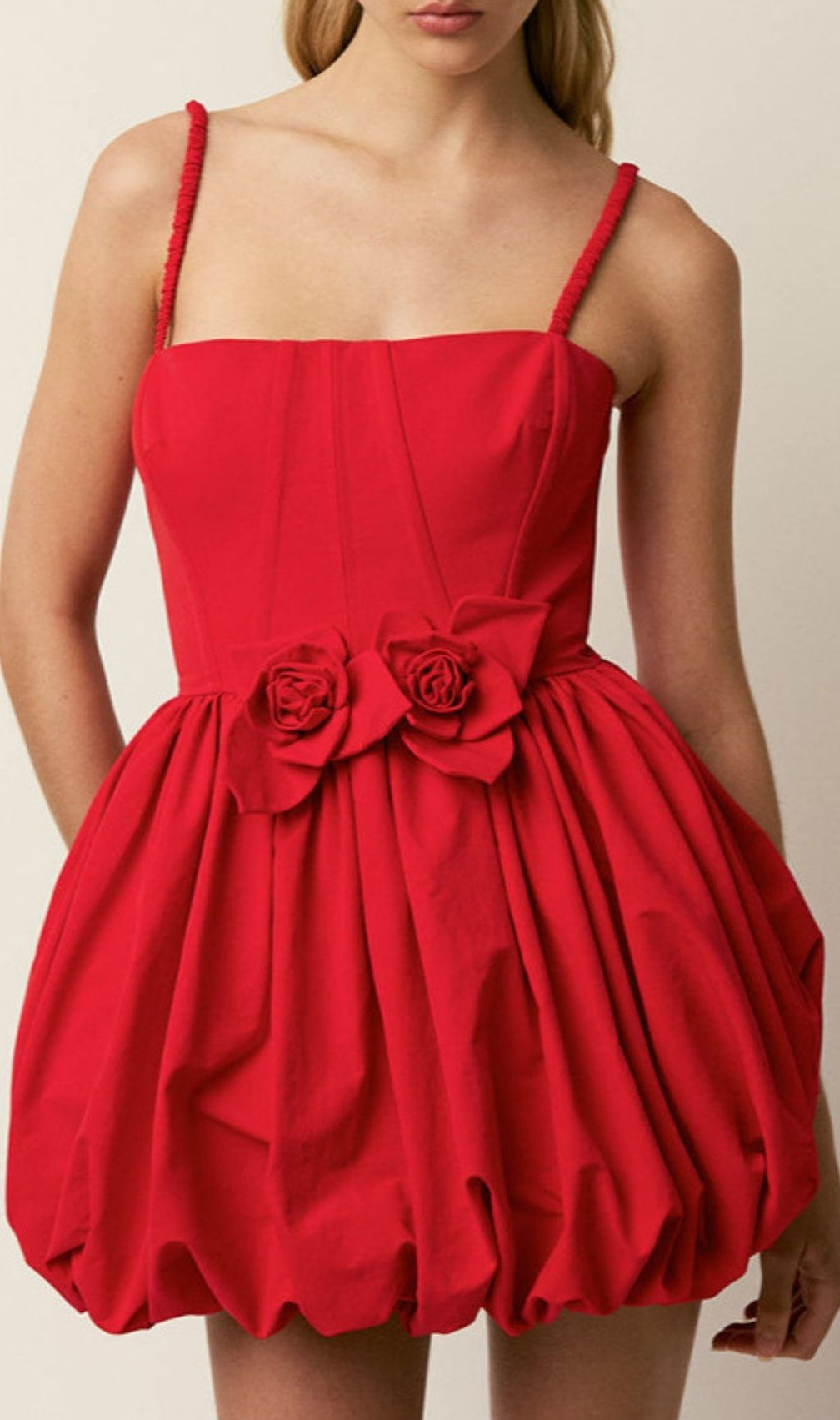 Keana Red Strappy Mini Dress with 3D Floral Appliqués - Party & Date Night Ready
