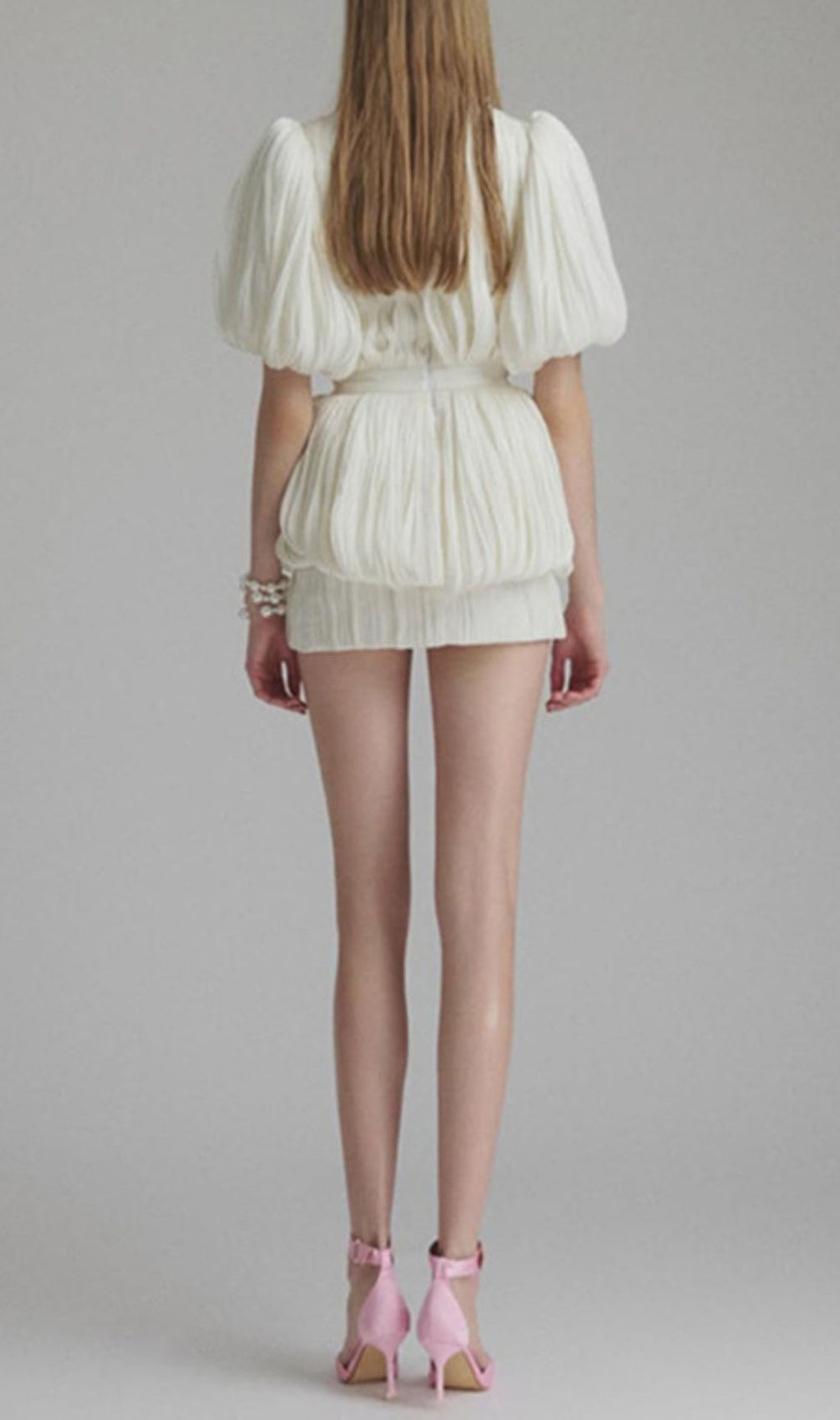 Evia V-Neck Pleated Flower Mini Dress