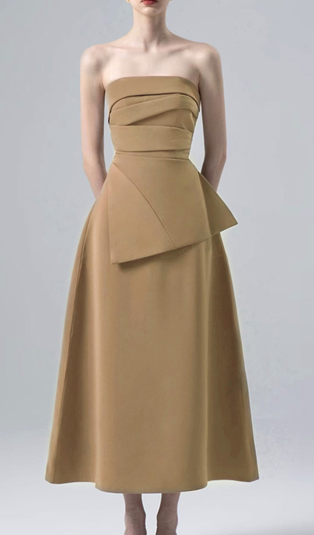 Binh Khaki Strapless Midi Dress
