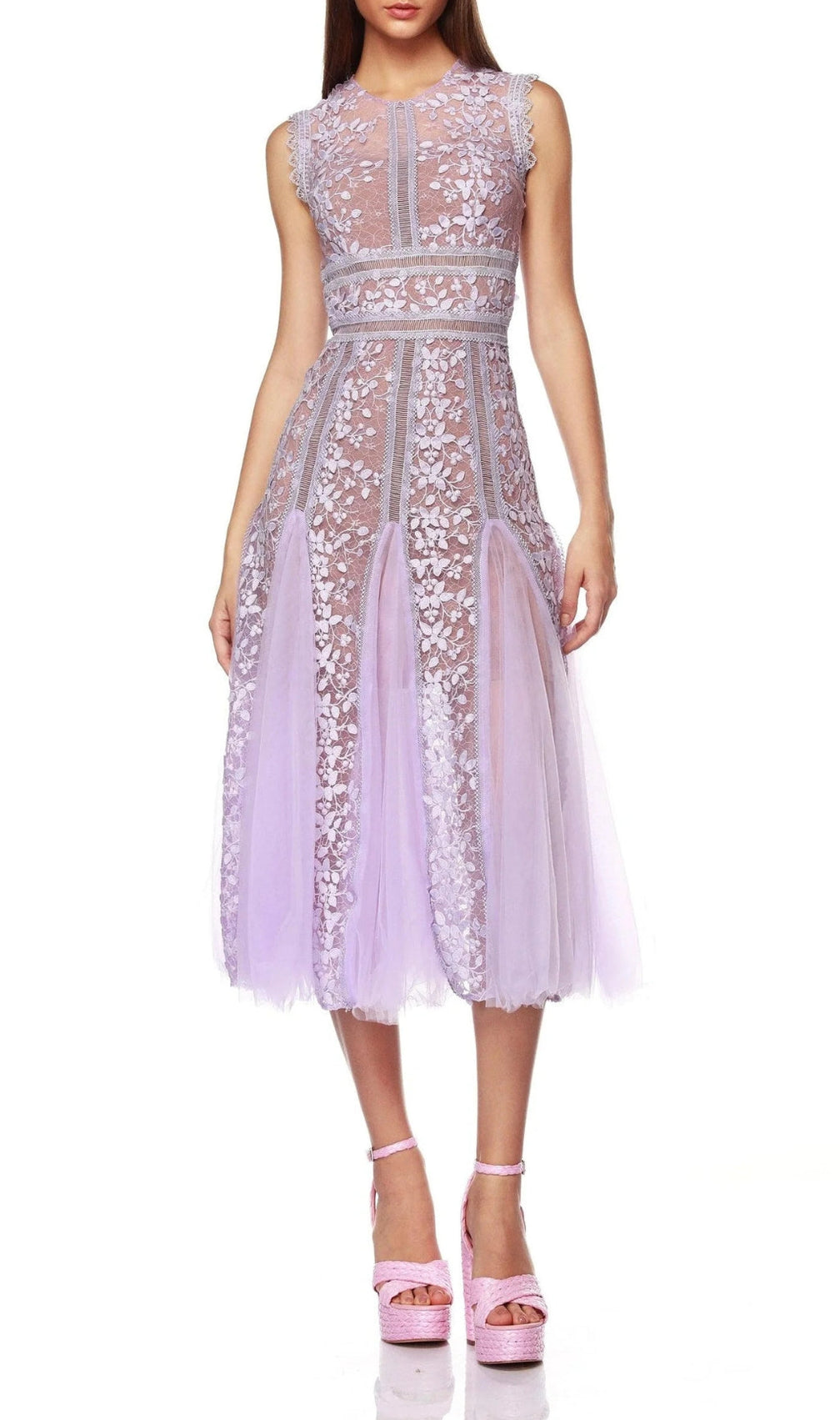 Audrianna Purple Embroidery Mesh Midi Dress