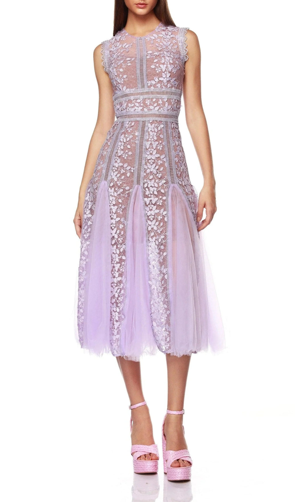 Audrianna Purple Embroidery Mesh Midi Dress
