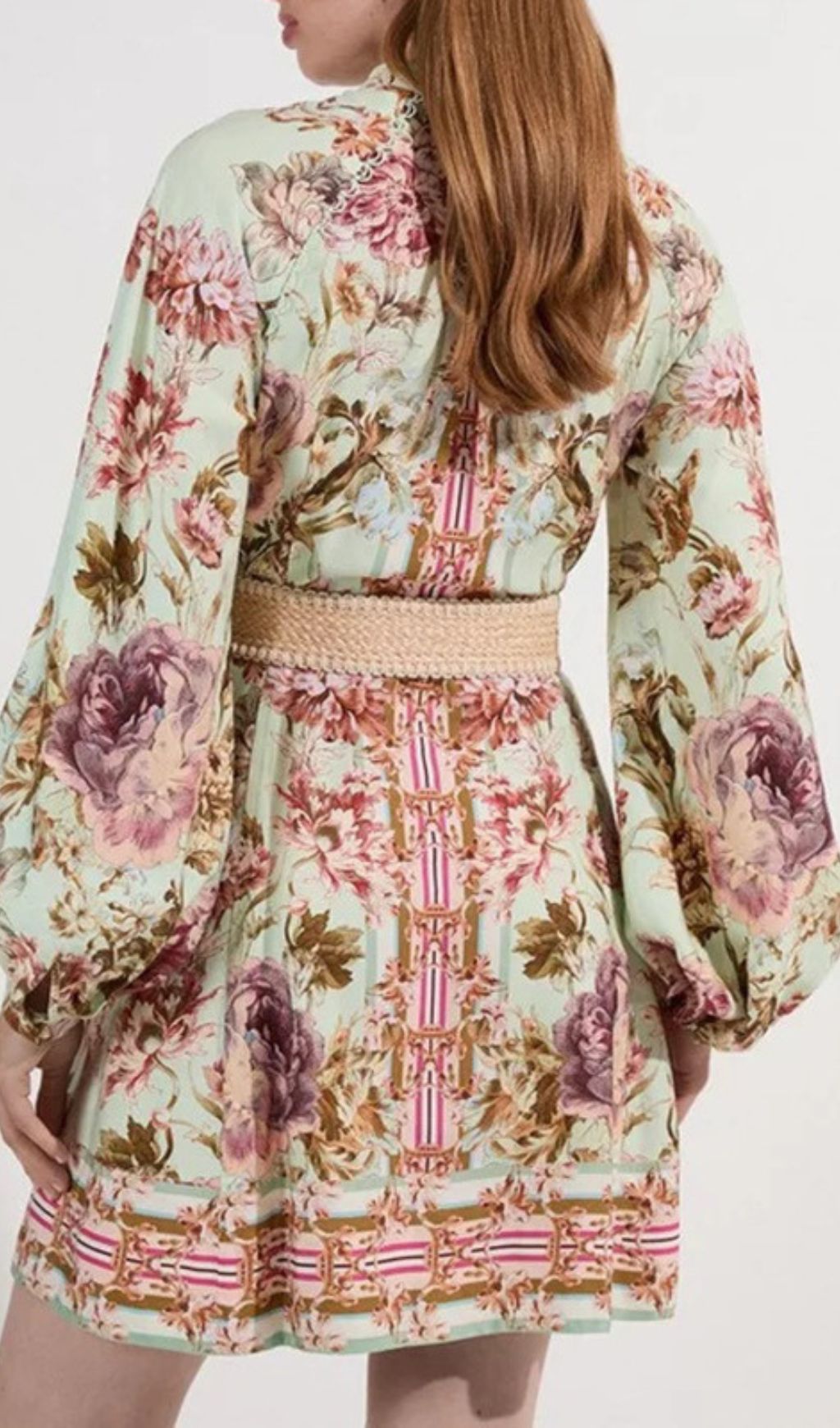 Hilkiah Boho Chic Floral Print Long Sleeve Mini Dress with Woven Belt