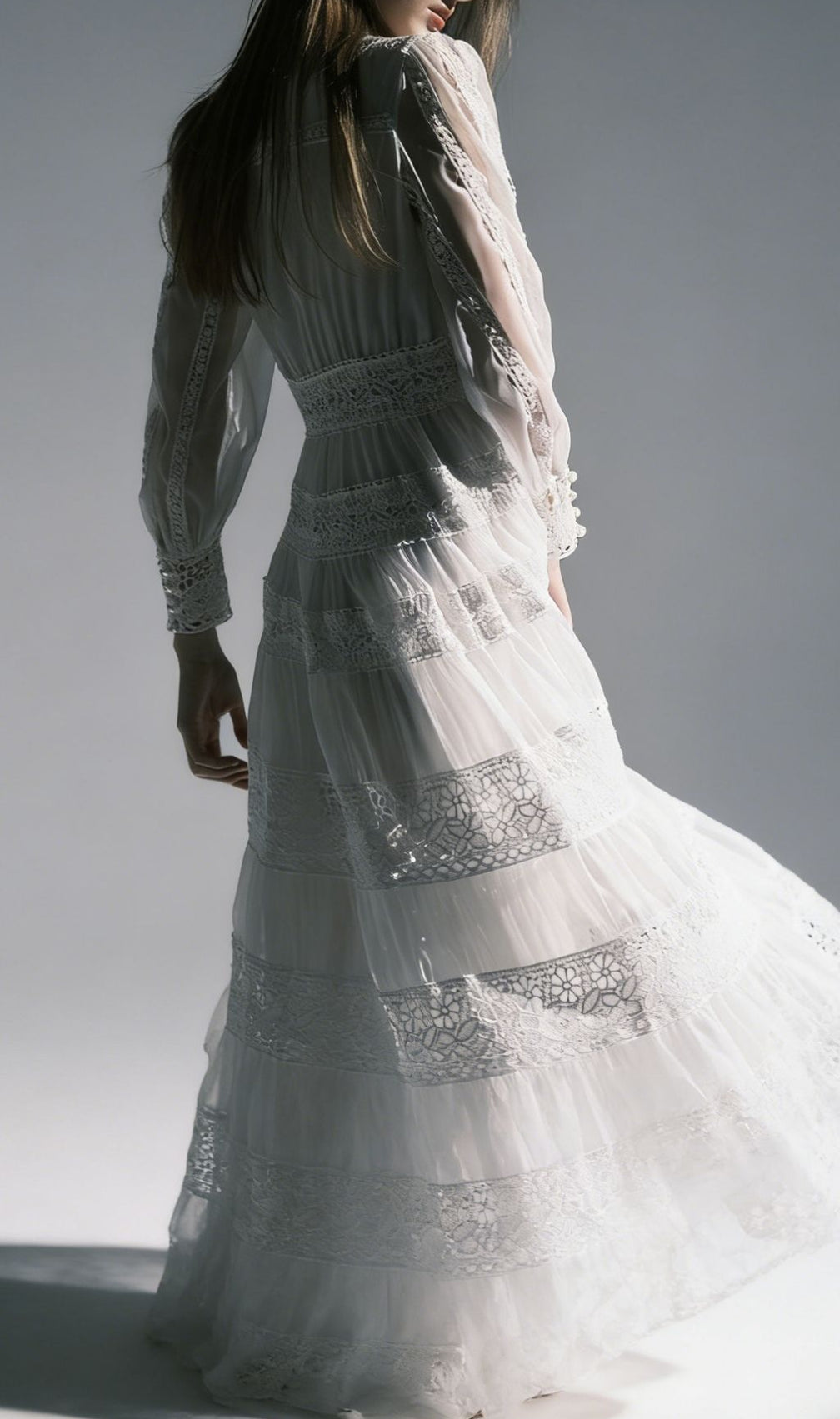Kamara Enchanting White Lace Maxi Dress - Elegant Long Sleeve Tiered Gown