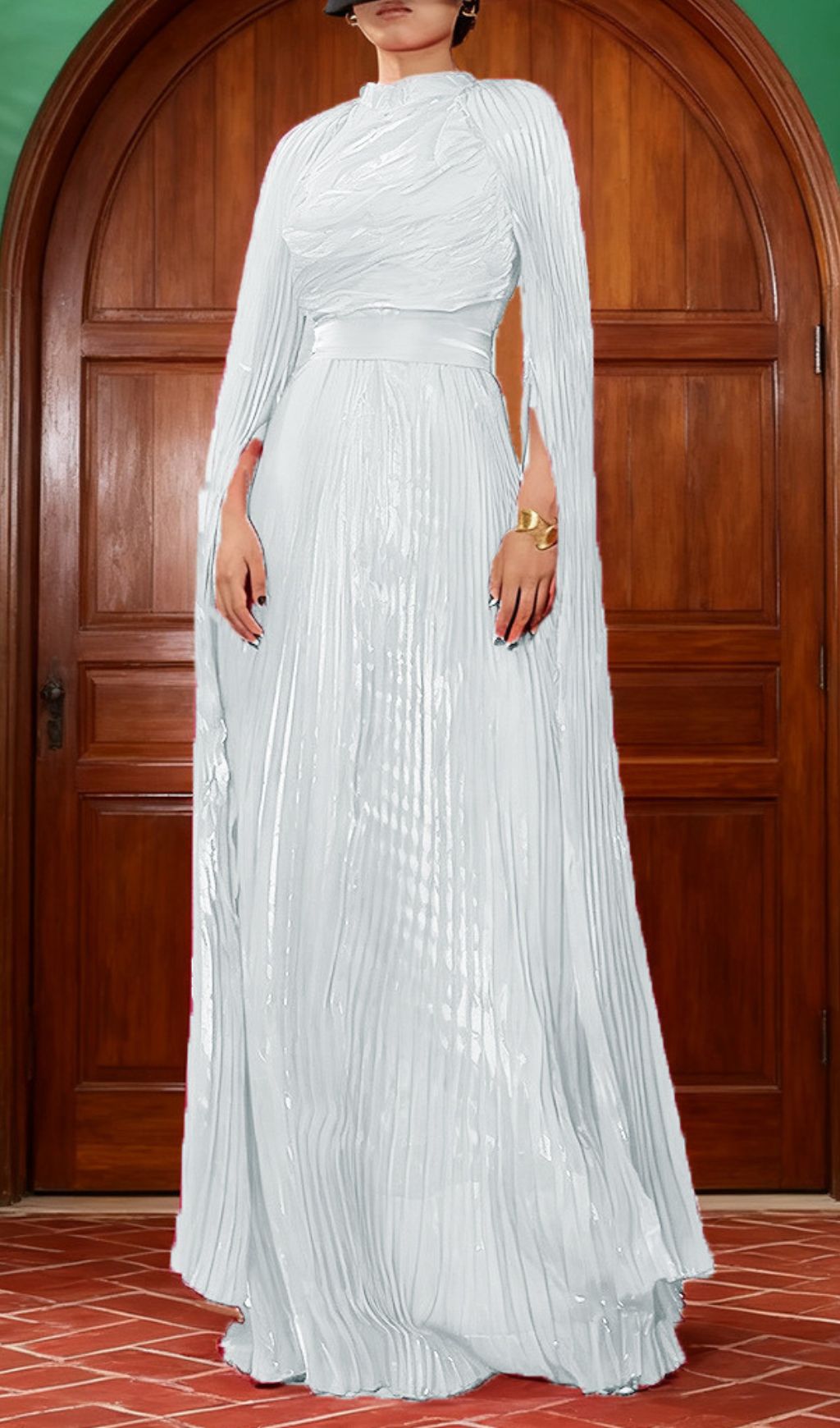 Hodaya Vibrant Pink Pleated Long Sleeve Maxi Dress - Elegant Formal Gown