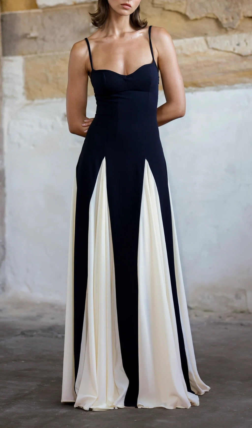 Brynna Black White Patchwork Maxi Dress