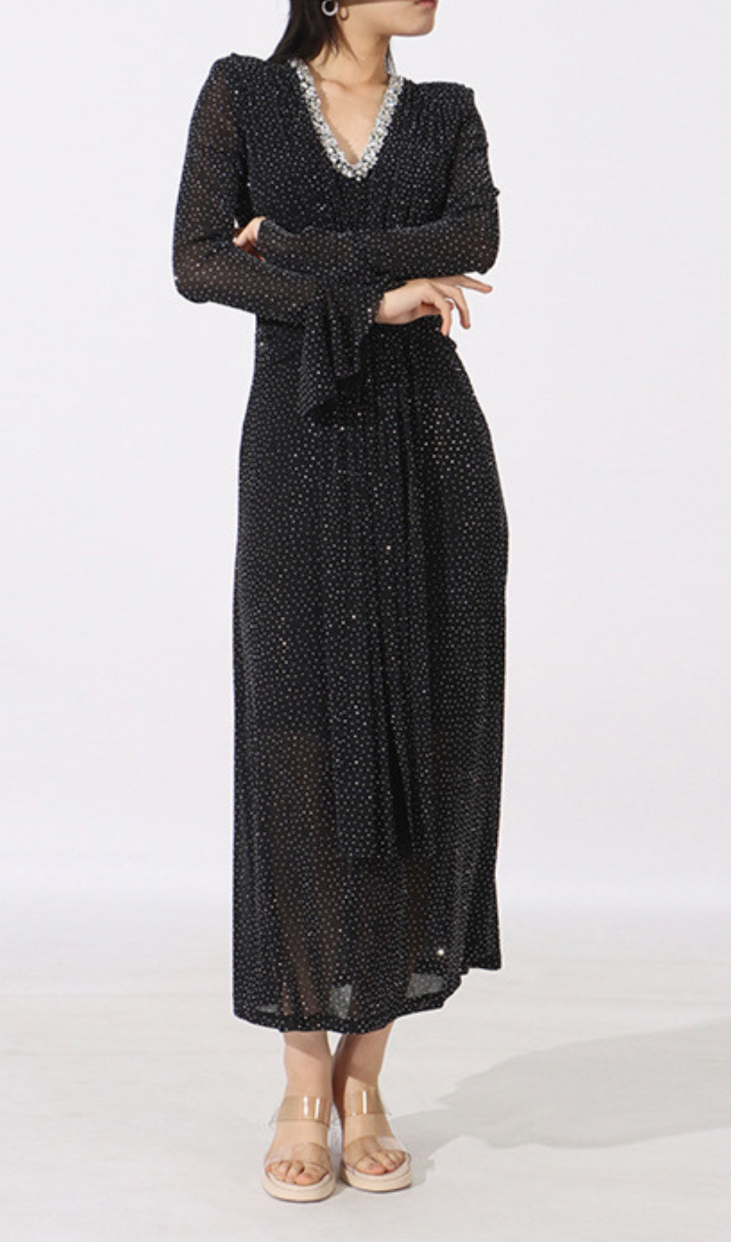 Encarna Black Diamond Long Sleeve Midi Dress